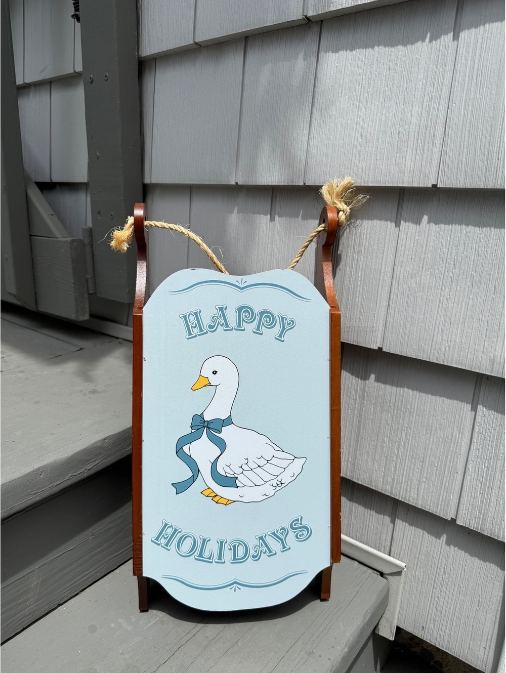 Vintage Happy Holidays Goose Wooden Hanging Wall Shelf Country Farmhouse Decor